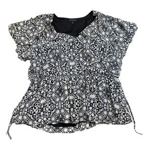 Lane Bryant‎ Black White Damask Peplum Blouse Flutter Sleeve Plus Size 24 Top